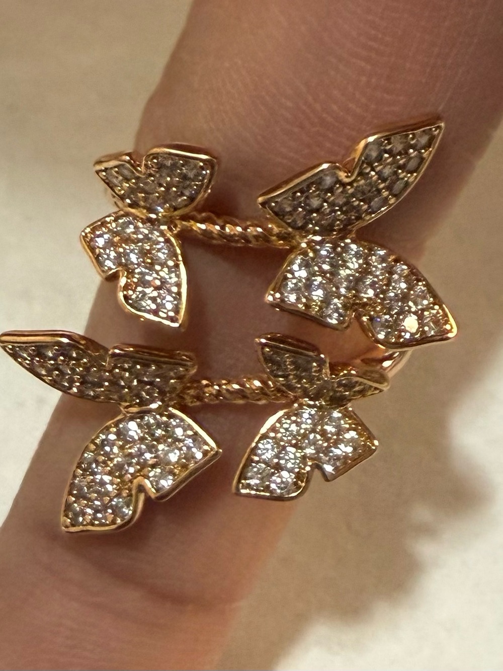 Size 6 18k Gold Electroplated with Paved Cz Stones Butterfly’s Ring